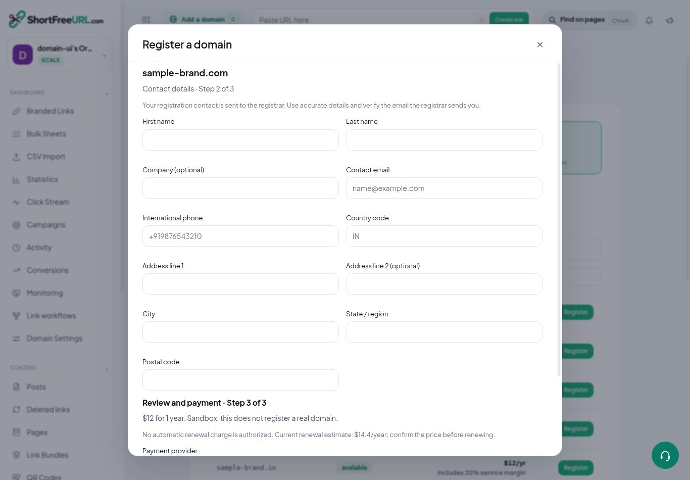 Domain contact and checkout review