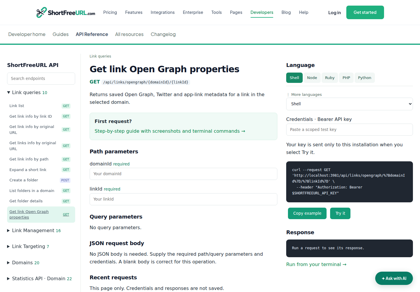 API reference screenshot with numbered endpoint, parameter and language instructions