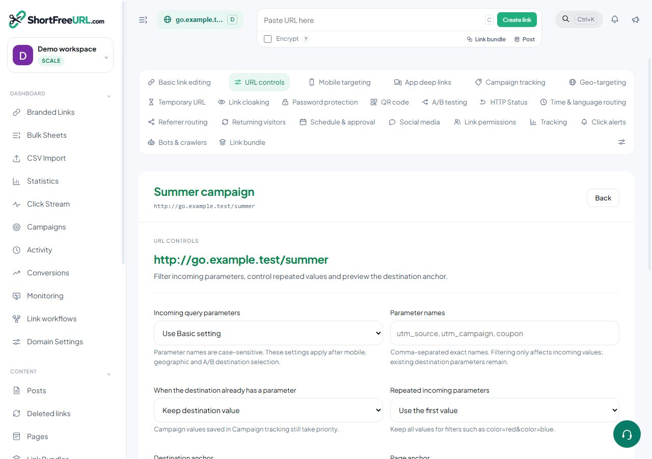 URL controls