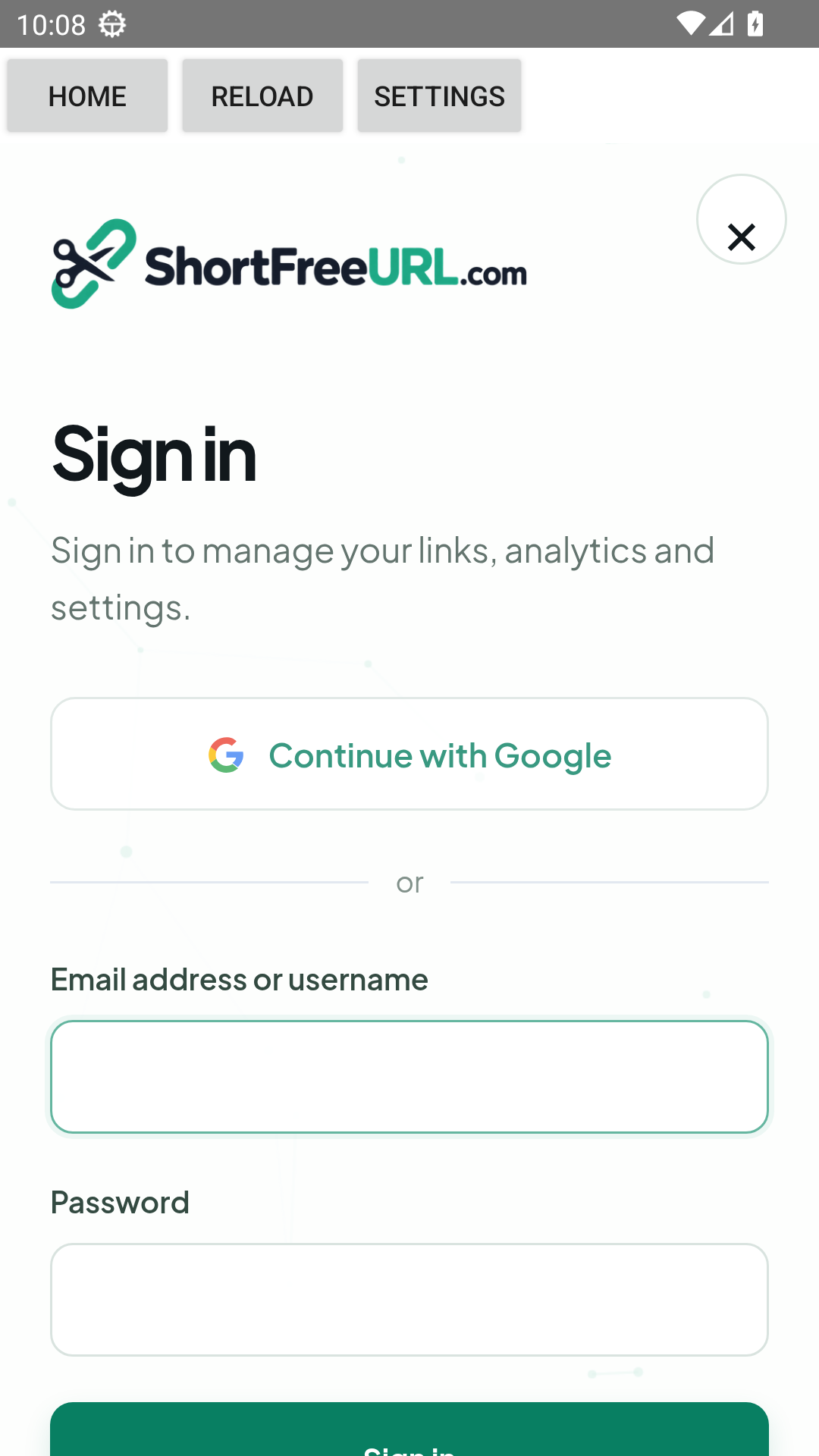 Android emulator screenshot: Sign in to your workspace