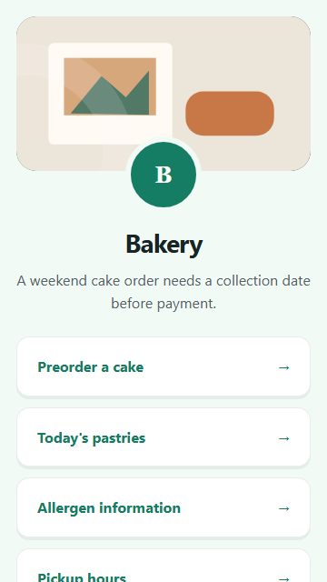 Bakery — Welcome hub page design
