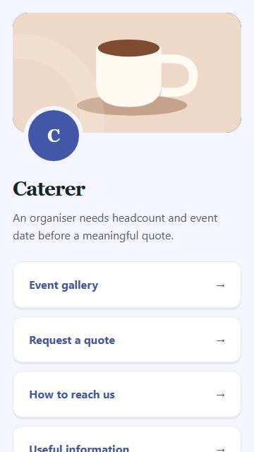 Caterer — Contact and enquiries page design