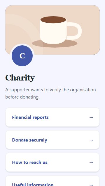 Charity — Contact and enquiries page design