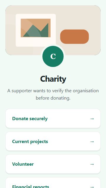 Charity — Welcome hub page design