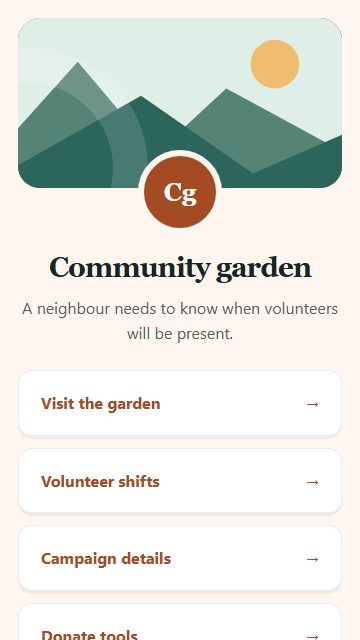 Community garden — Campaign spotlight page design
