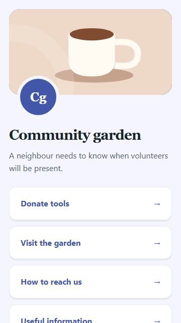 Community garden — Contact and enquiries page design