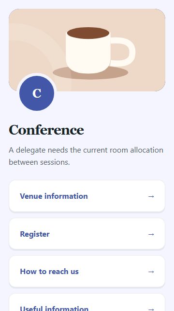 Conference — Contact and enquiries page design