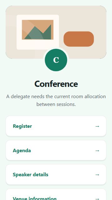 Conference — Welcome hub page design