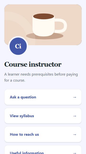 Course instructor — Contact and enquiries page design