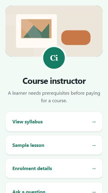 Course instructor — Welcome hub page design