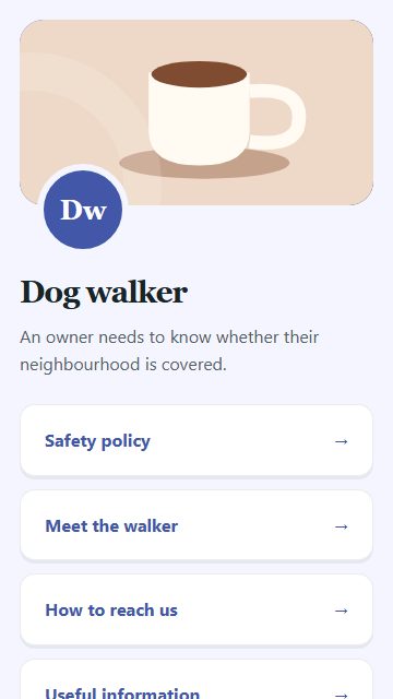 Dog walker — Contact and enquiries page design