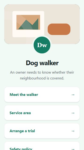 Dog walker — Welcome hub page design