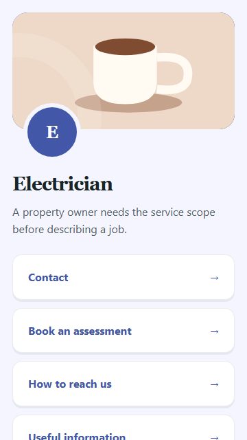 Electrician — Contact and enquiries page design
