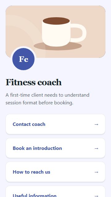 Fitness coach — Contact and enquiries page design