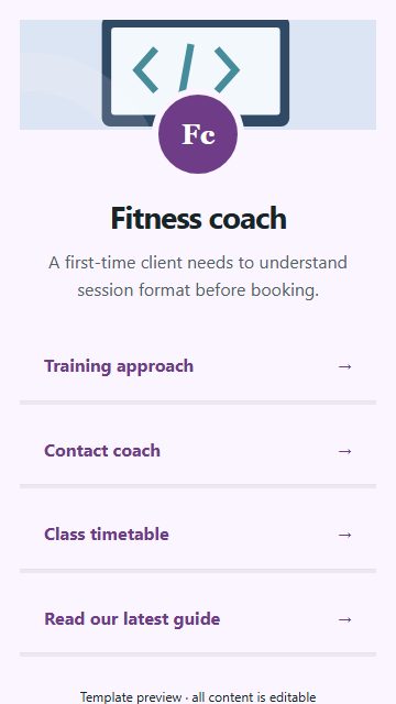 Fitness coach — Resource directory page design