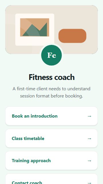 Fitness coach — Welcome hub page design