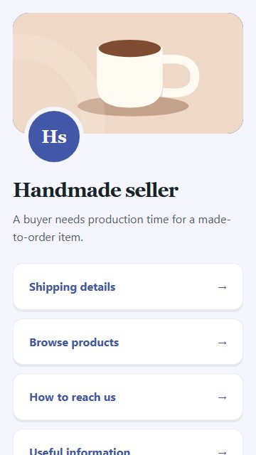Handmade seller — Contact and enquiries page design