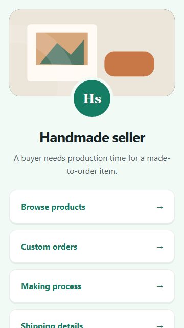 Handmade seller — Welcome hub page design