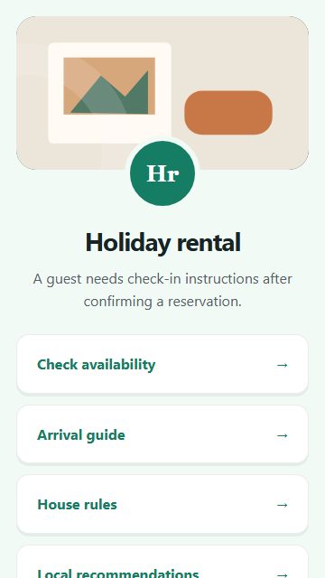 Holiday rental — Welcome hub page design