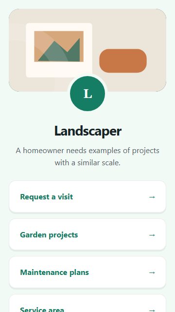 Landscaper — Welcome hub page design