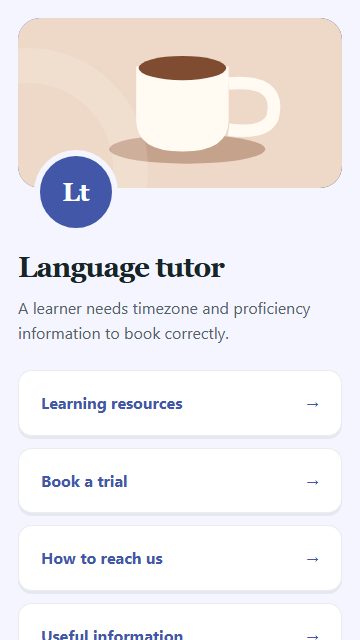 Language tutor — Contact and enquiries page design