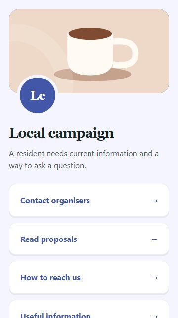 Local campaign — Contact and enquiries page design