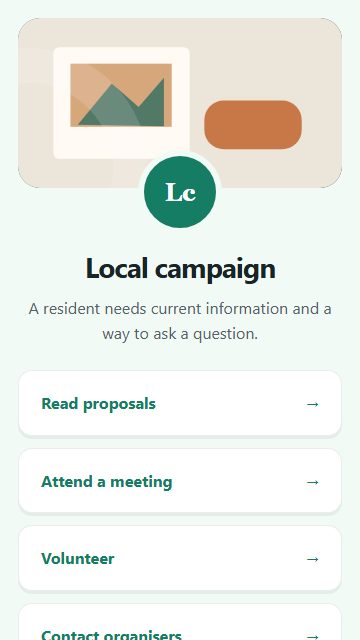 Local campaign — Welcome hub page design