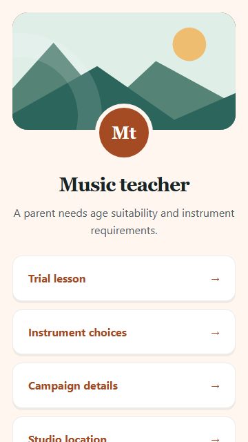 Music teacher — Campaign spotlight page design