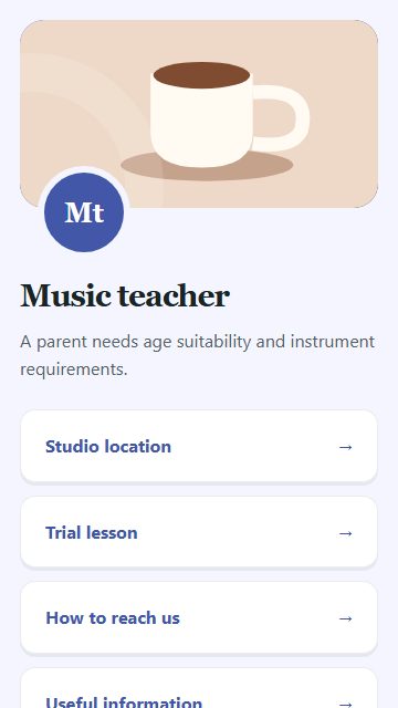 Music teacher — Contact and enquiries page design