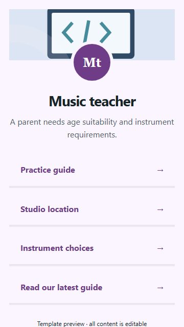 Music teacher — Resource directory page design