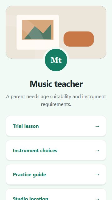 Music teacher — Welcome hub page design