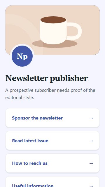 Newsletter publisher — Contact and enquiries page design