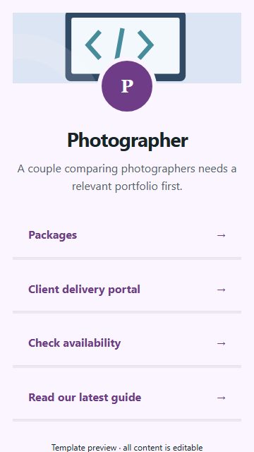 Photographer — Resource directory page design