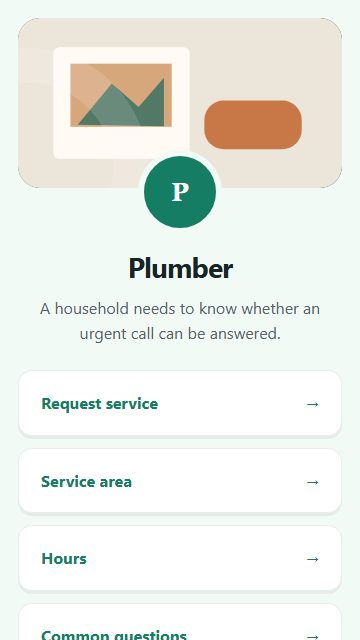 Plumber — Welcome hub page design