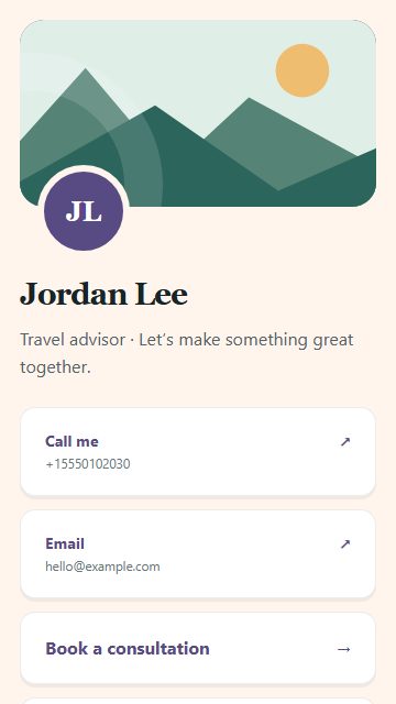 Travel advisor contact card page design