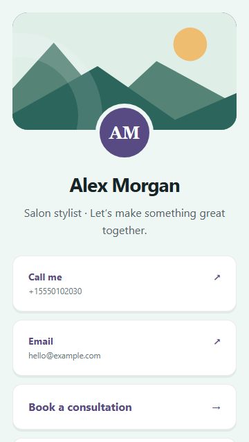 Salon stylist contact card page design