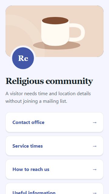Religious community — Contact and enquiries page design