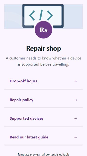 Repair shop — Resource directory page design