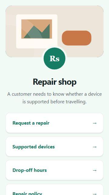 Repair shop — Welcome hub page design