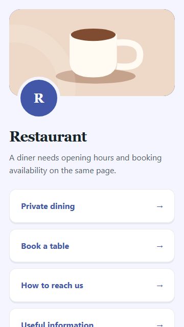 Restaurant — Contact and enquiries page design