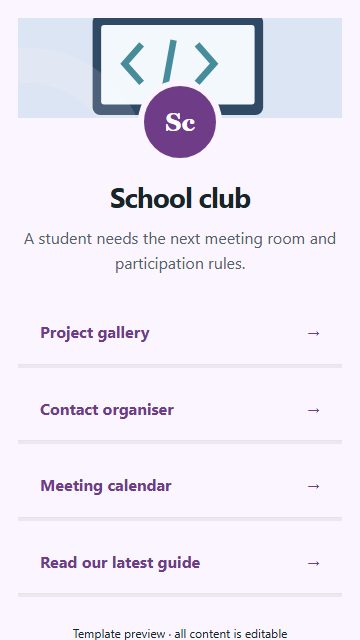 School club — Resource directory page design