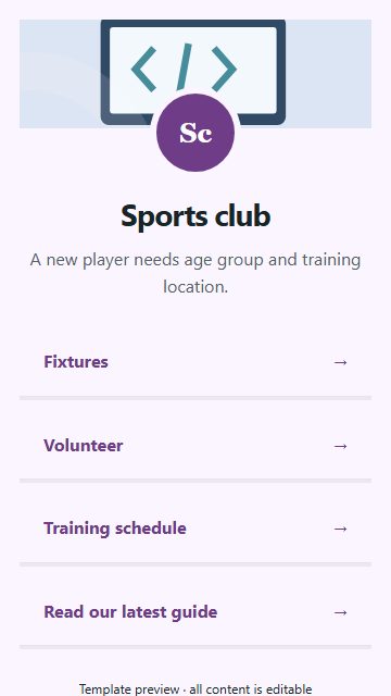 Sports club — Resource directory page design