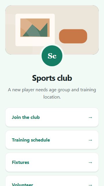 Sports club — Welcome hub page design