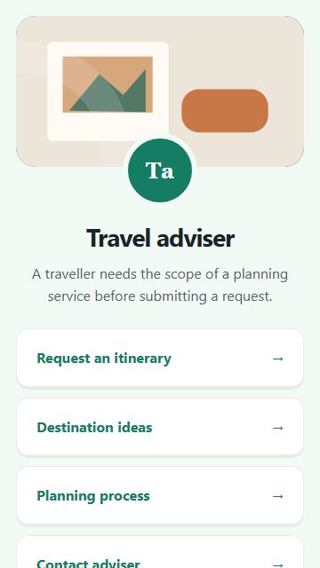 Travel adviser — Welcome hub page design