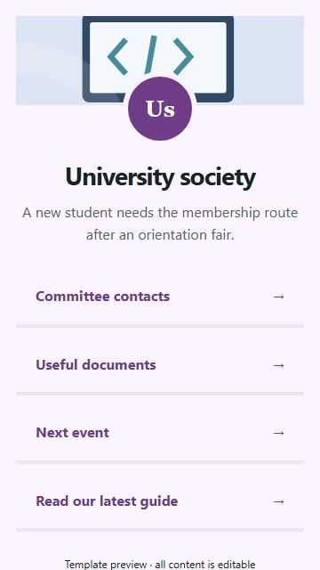 University society — Resource directory page design