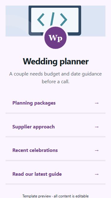 Wedding planner — Resource directory page design