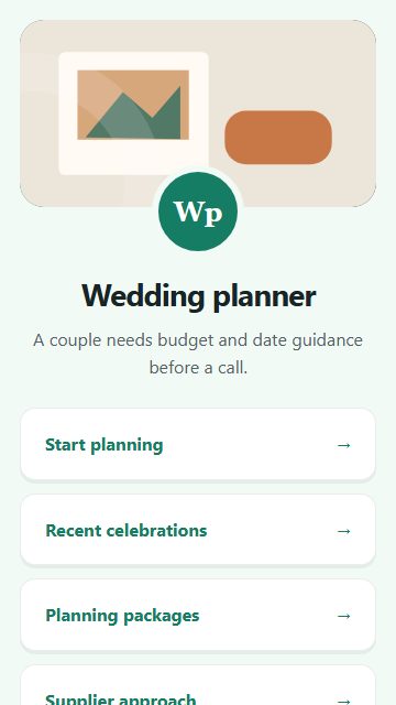 Wedding planner — Welcome hub page design