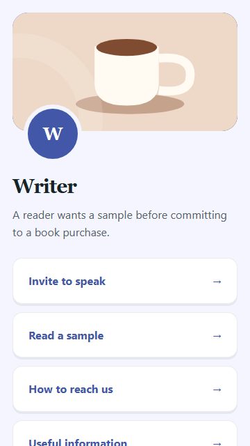Writer — Contact and enquiries page design