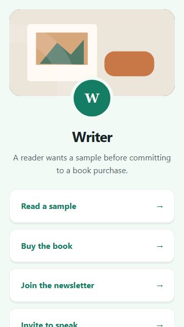 Writer — Welcome hub page design