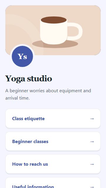 Yoga studio — Contact and enquiries page design